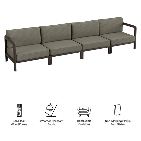 Kona 4-Piece outdoor teak wood modular sofa set with olive cushions and dark frame on Tampa Home & Garden Store