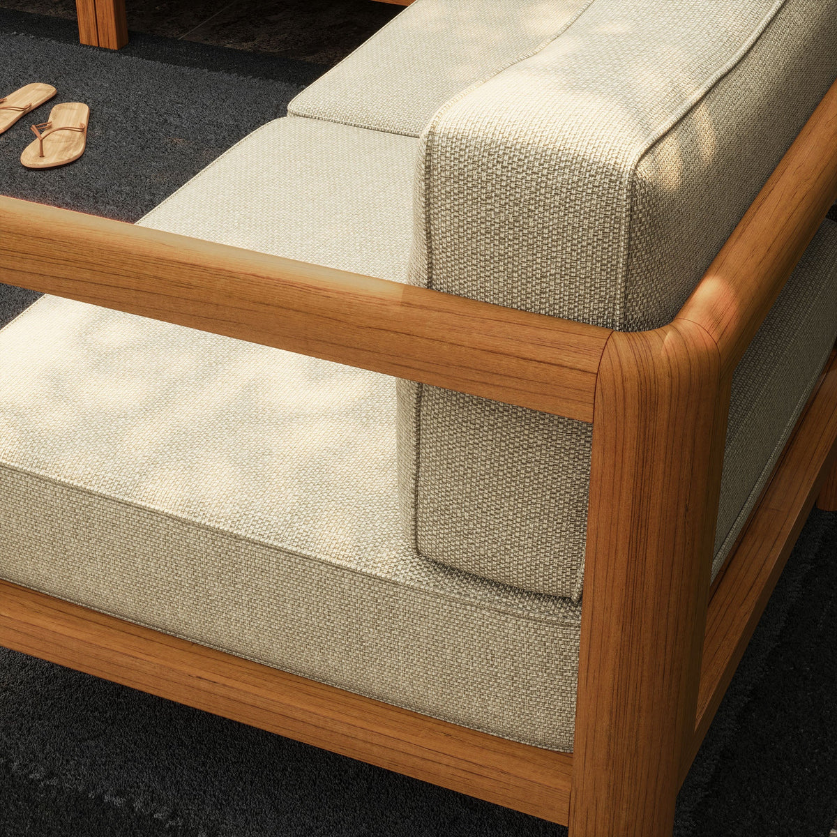 Kona 5-Piece Outdoor Patio Teak Wood Corner Modular Sofa by Modway, beige cushions, teak frame on Tampa Home & Garden Store
