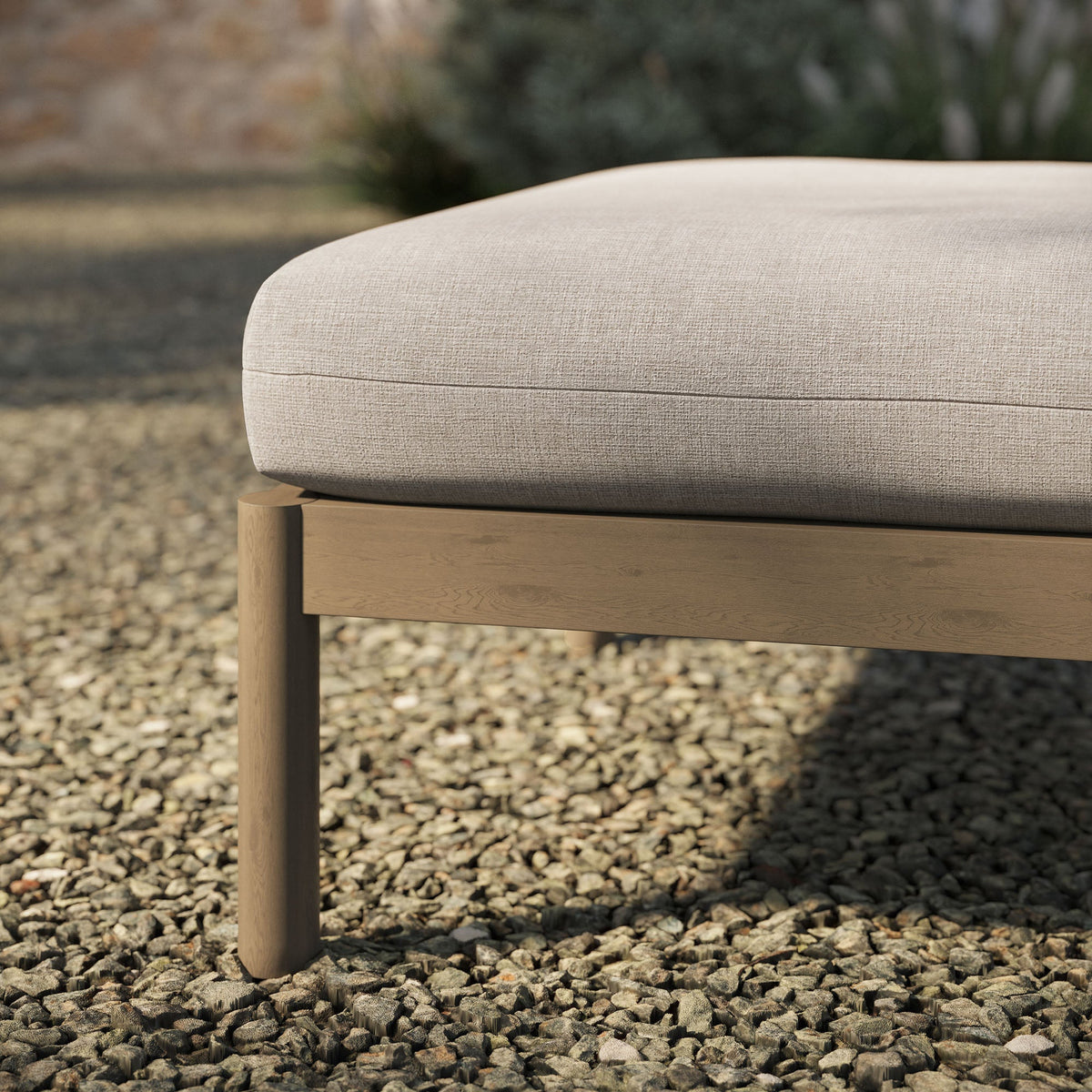 Eleni Square Outdoor Teak Wood Ottoman with beige cushion on teak frame by Modway on Tampa Home & Garden Store