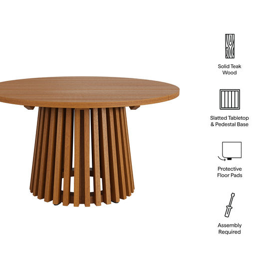 Lane Round Outdoor Teak Wood Coffee Table by Modway, round slatted teak top with pedestal base on Tampa Home & Garden Store