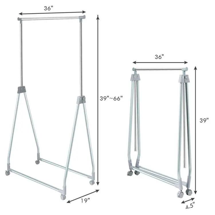 Folding Extendable Metal Garment Rack Clothes Hanging Rod with Lockable Wheels - Tampa Home & Garden Store