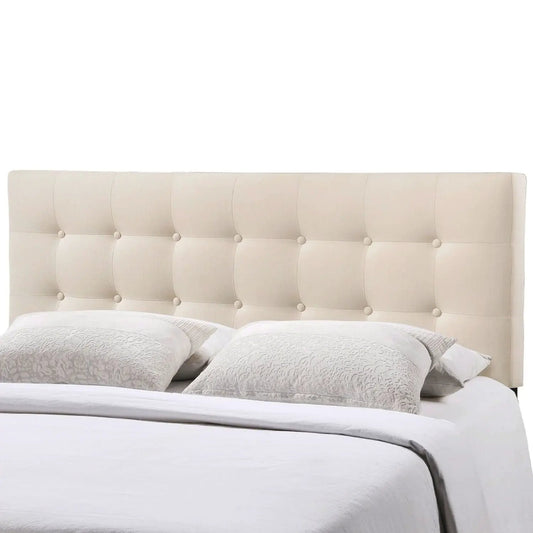 Full-size ivory fabric upholstered headboard with button tufting on Tampa Home & Garden Store