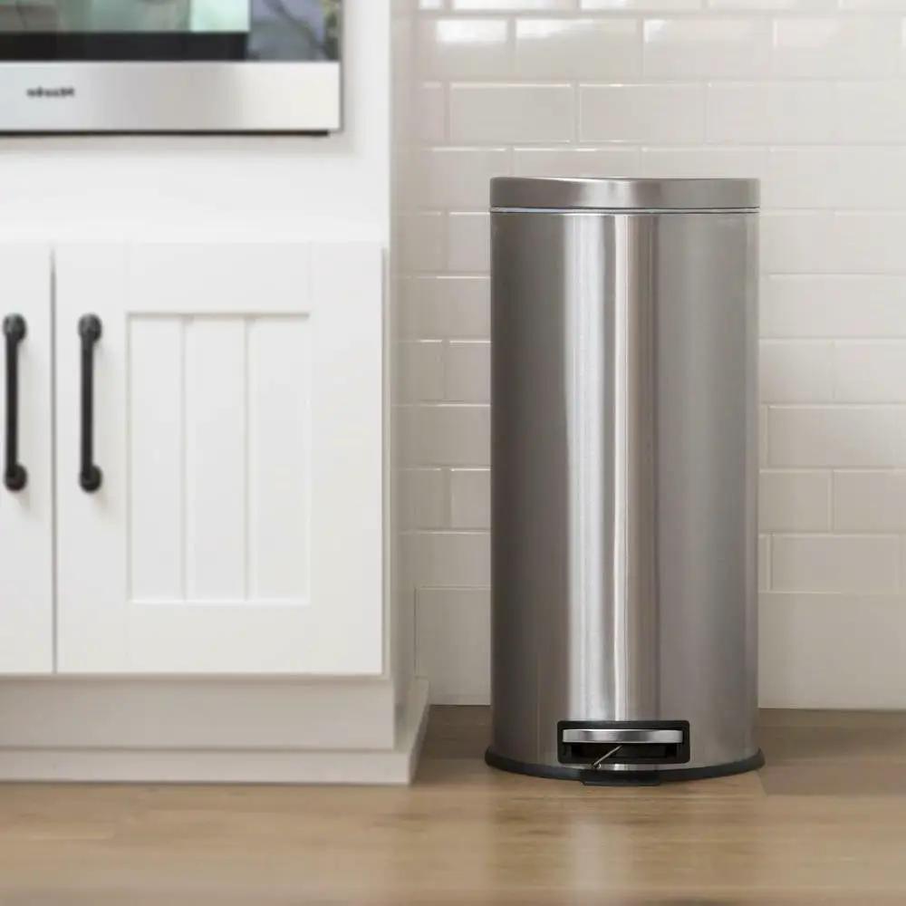8-Gallon Round Stainless Steel Step Trash Can Kitchen Bathroom Home Office - Tampa Home & Garden Store