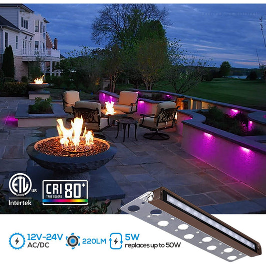 ELA12 8-Pack 12 Inch 5W RGBW LED Retaining Wall Lights, Hardscape Color Changing 12V Low Voltage Landscape Lights - Tampa soil911.com