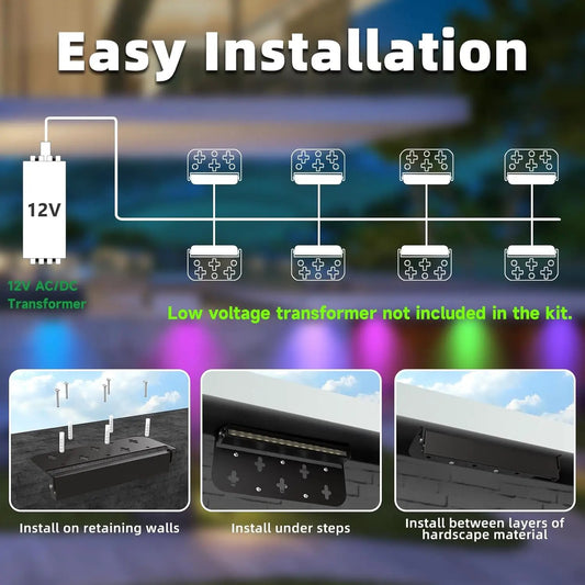 ELRA01 8-Pack 7 Inch 2.8W RGBCW App Controlled LED Retaining Wall Lights, Hardscape Color Changing 12V Low Voltage Landscape Lights - Tampa Home & Garden Store