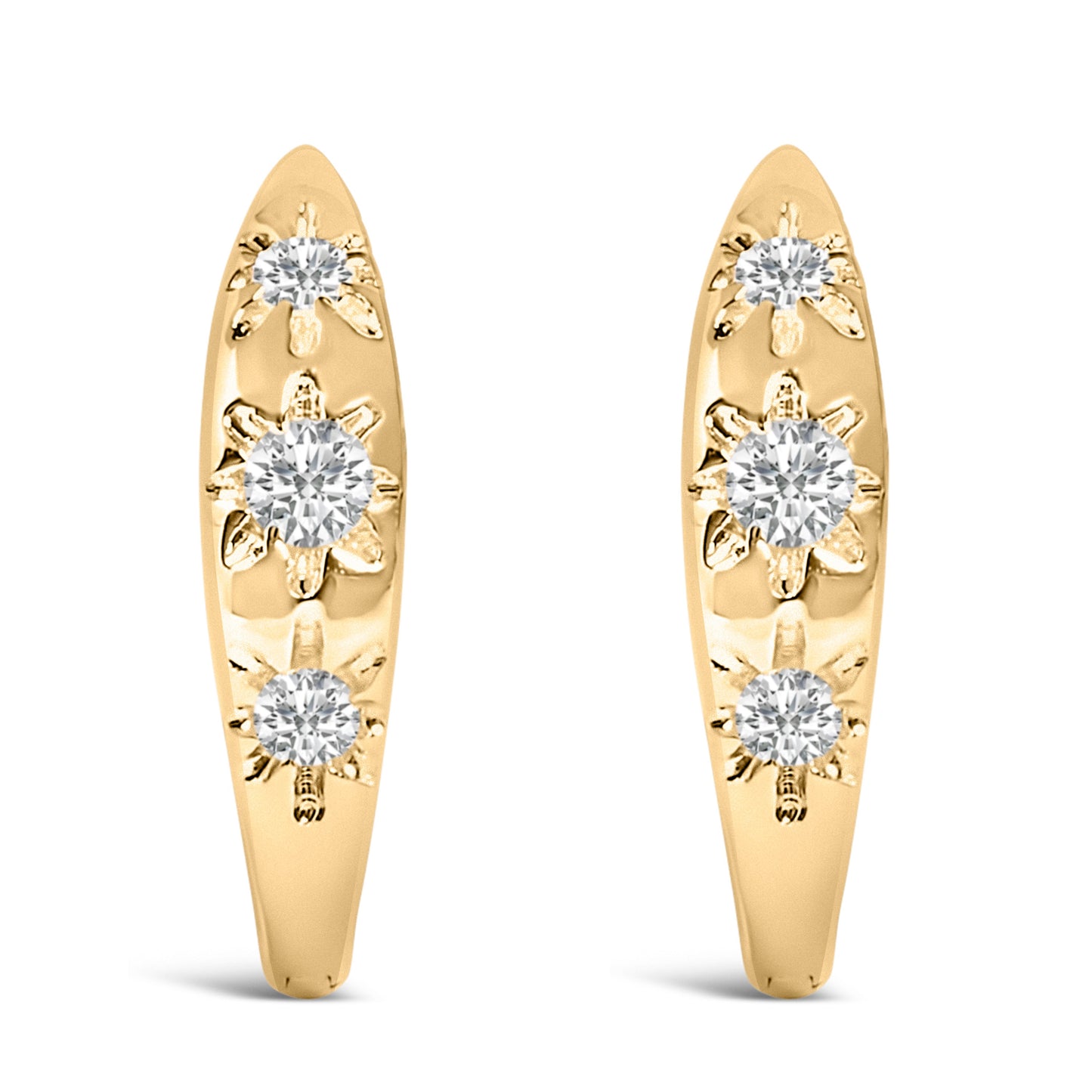 Earrings pair: 10K white gold lab-grown diamond three-stone huggie hoops, Bids.com on Tampa Home & Garden Store