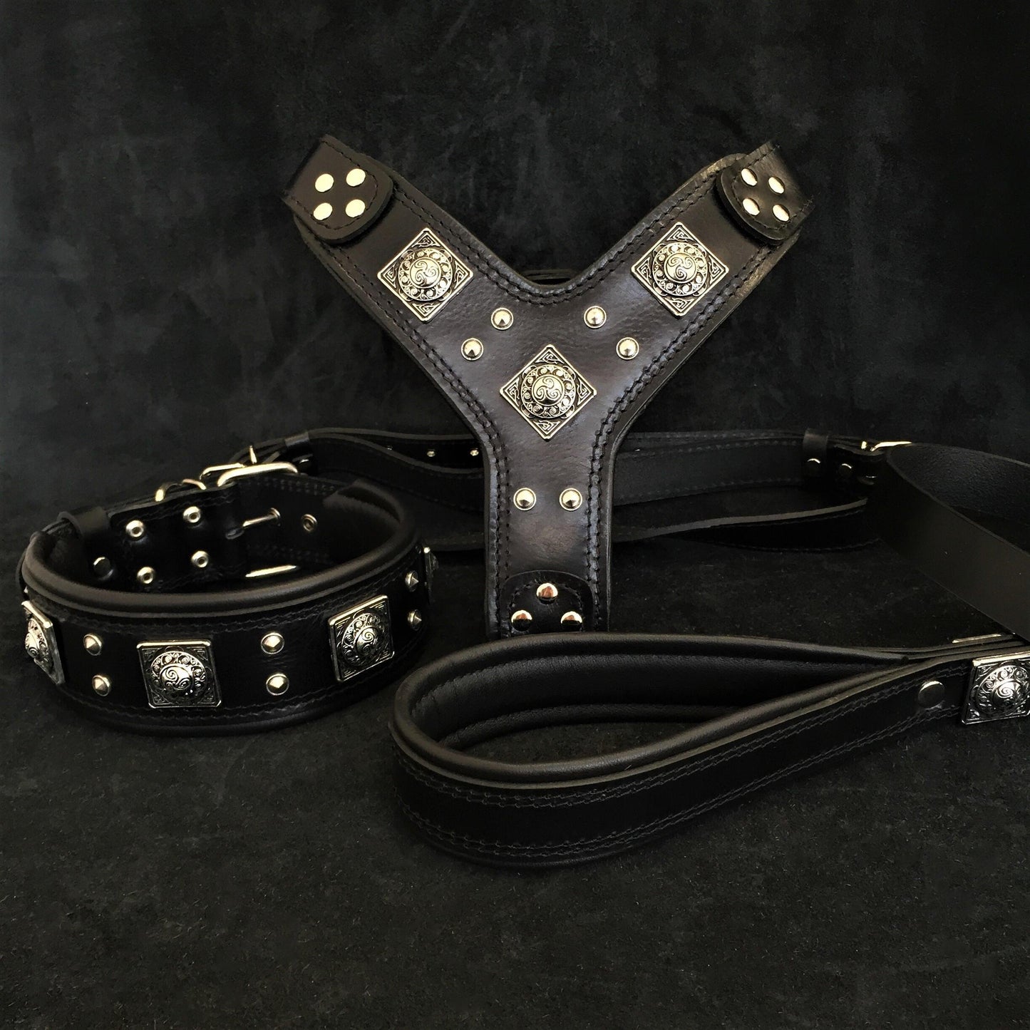 "EROS" BIG dog SET- Harness - collar - lead. All Black - Tampa Home & Garden Store