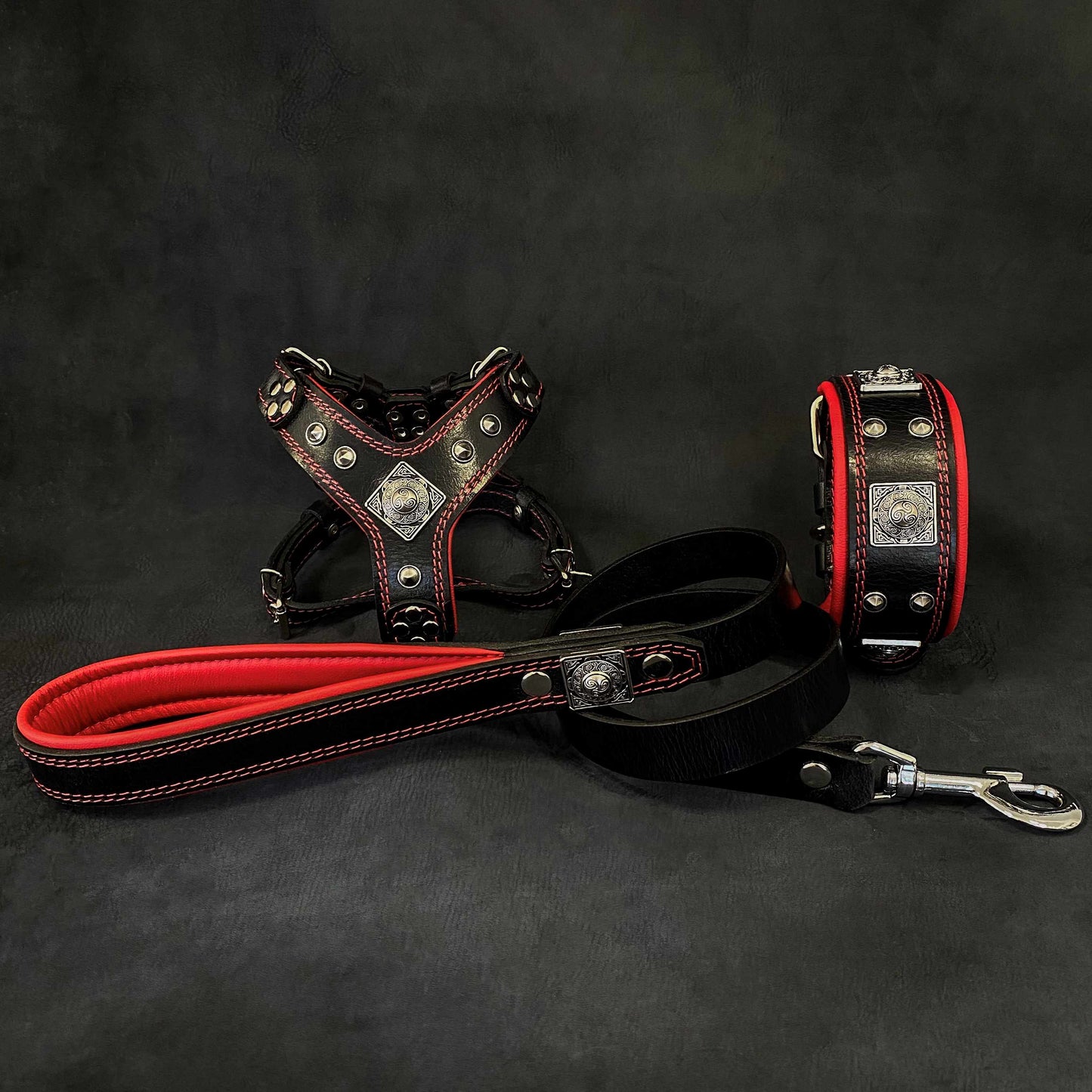 "EROS" Small to Medium dog SET - Harness - collar - lead Black&Red - Tampa Home & Garden Store