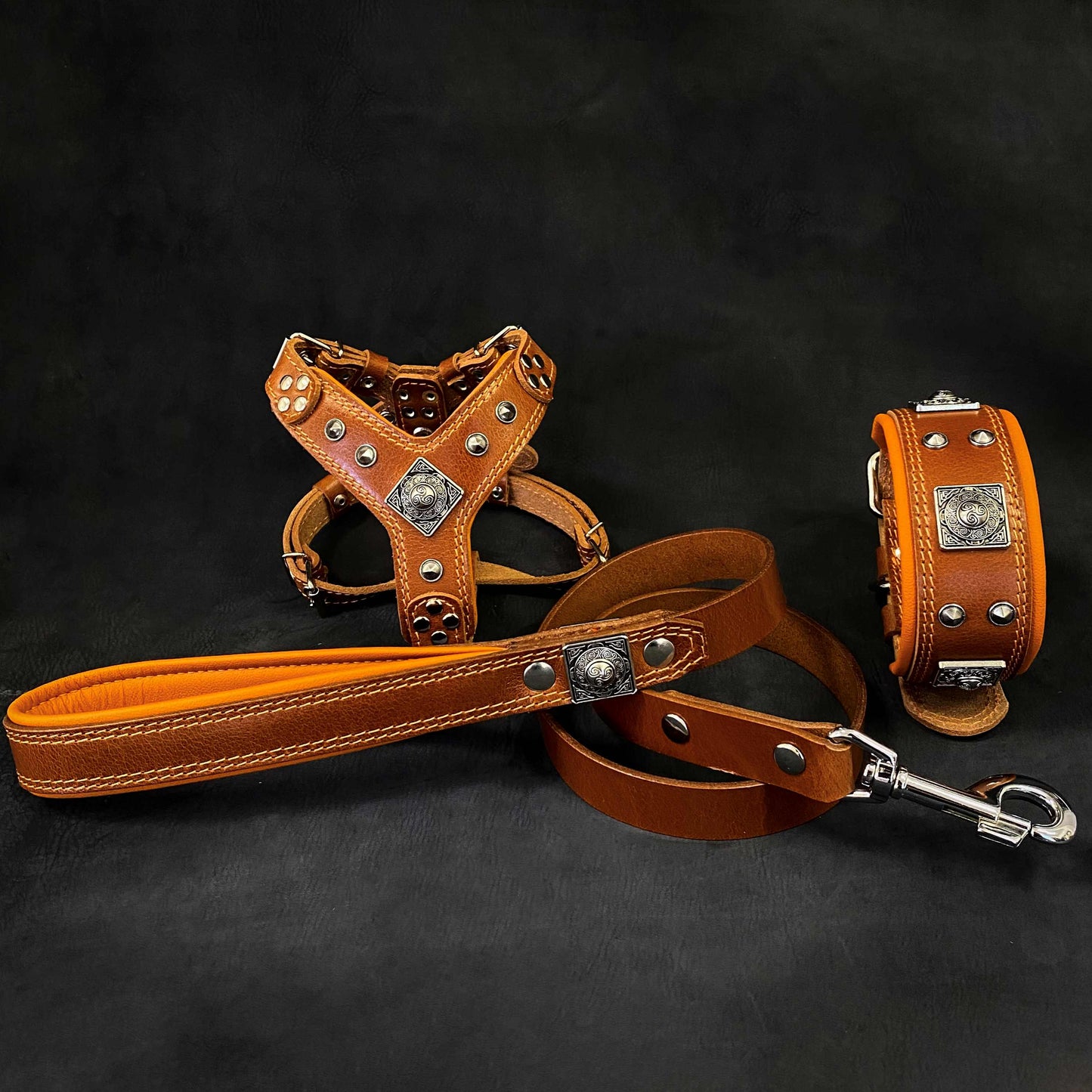 "EROS" Small to Medium dog SET - Harness - collar - lead. Brown - Tampa Home & Garden Store