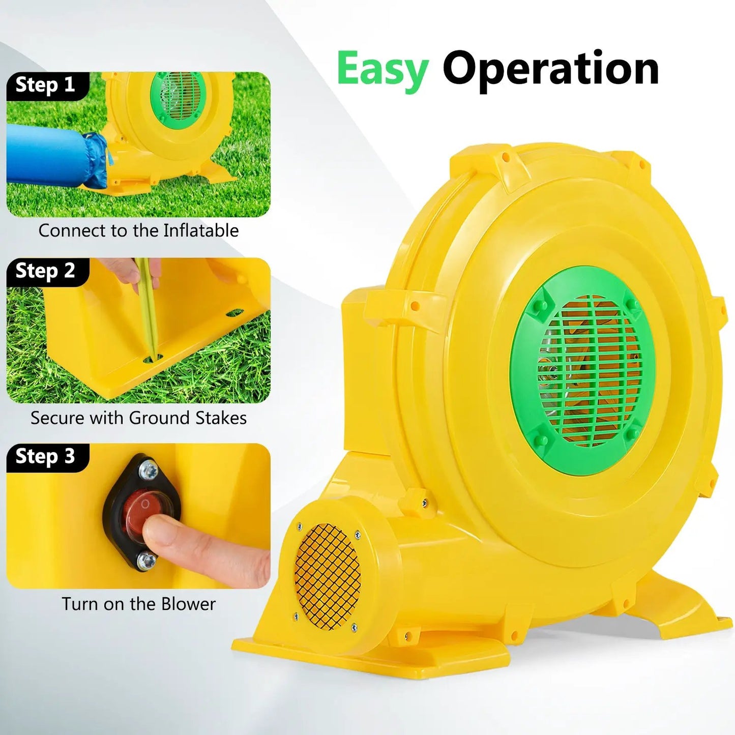 780W bounce house blower DirectDeals portable air pump with yellow housing and green vent on Tampa Home & Garden Store