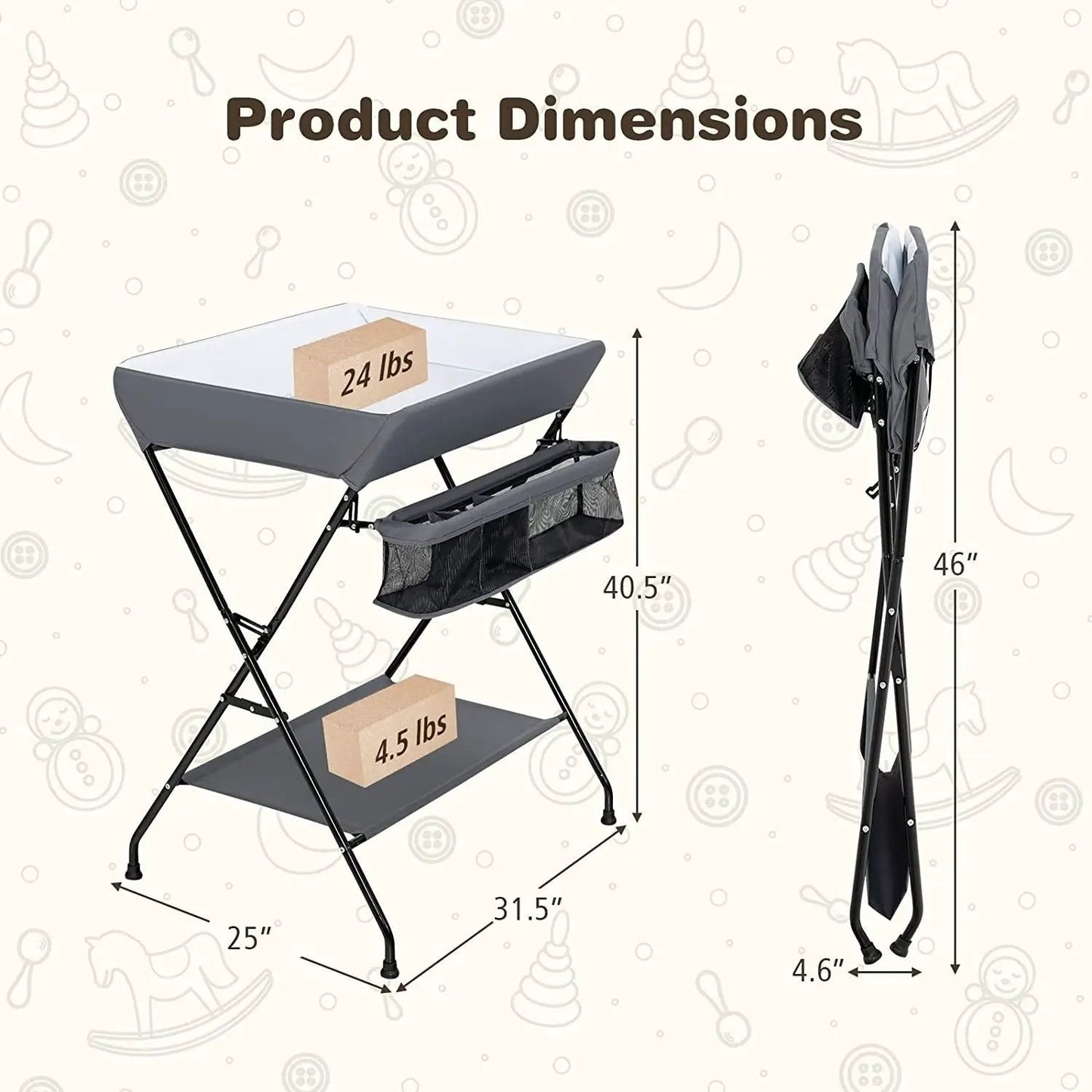 Grey Folding Wide Nursery Diaper Baby Changing Table - Tampa Home & Garden Store