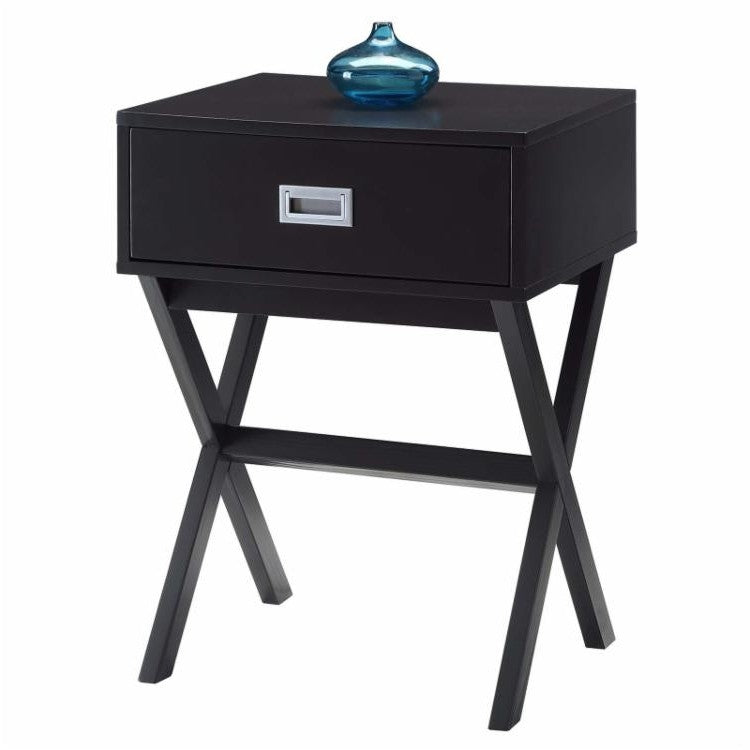 Mesita de Noche Moderna con 1 Cajón, Mesa Auxiliar de Acabado en Madera de Espresso