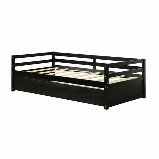 Twin/Twin Dorm Style Trundle Daybed Platform Bed Frame in Espresso - Tampa Home & Garden Store