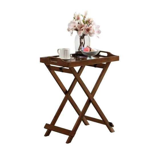Folding TV Tray Bedside Table Espresso Wood with X-frame legs on Tampa Home & Garden Store