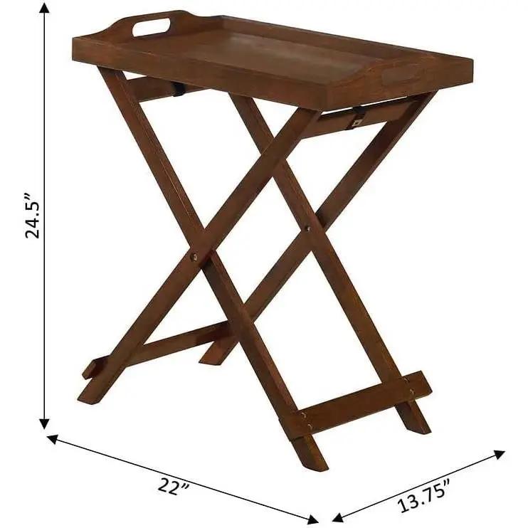 Folding TV Tray Bedside Table in Dark Brown Espresso Wood Finish - Tampa Home & Garden Store