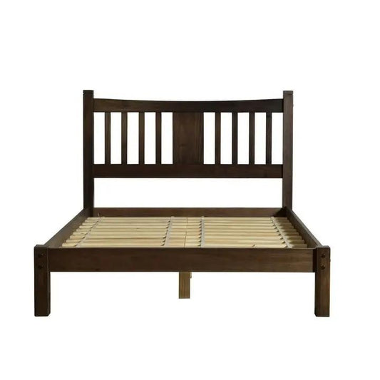 Queen solid pine platform bed with espresso headboard and slatted frame on Tampa Home & Garden Store