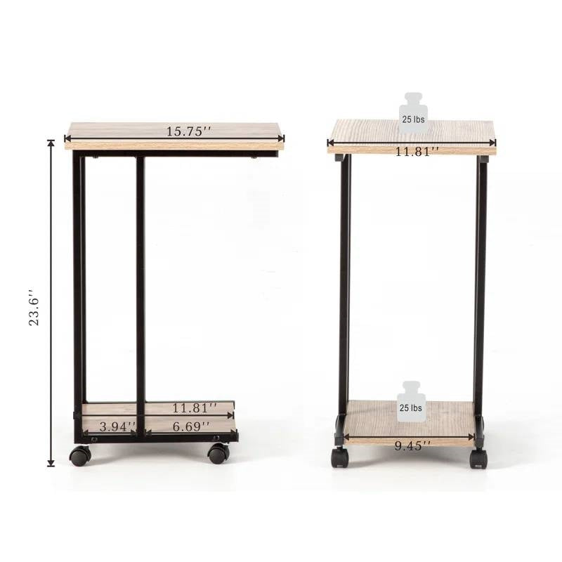 Mesa auxiliar de metal y madera estilo industrial moderno para TV con ruedas extraíbles
