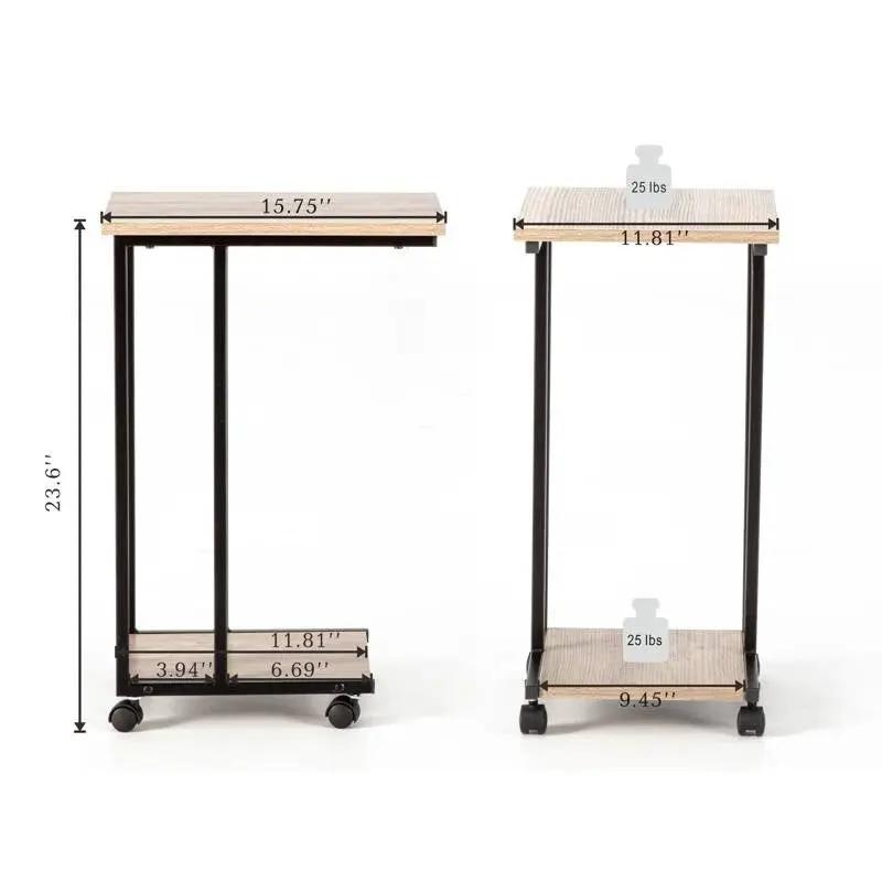 Modern Industrial Style Metal Wood TV Tray Bedside Table with Removable Casters - Tampa Home & Garden Store