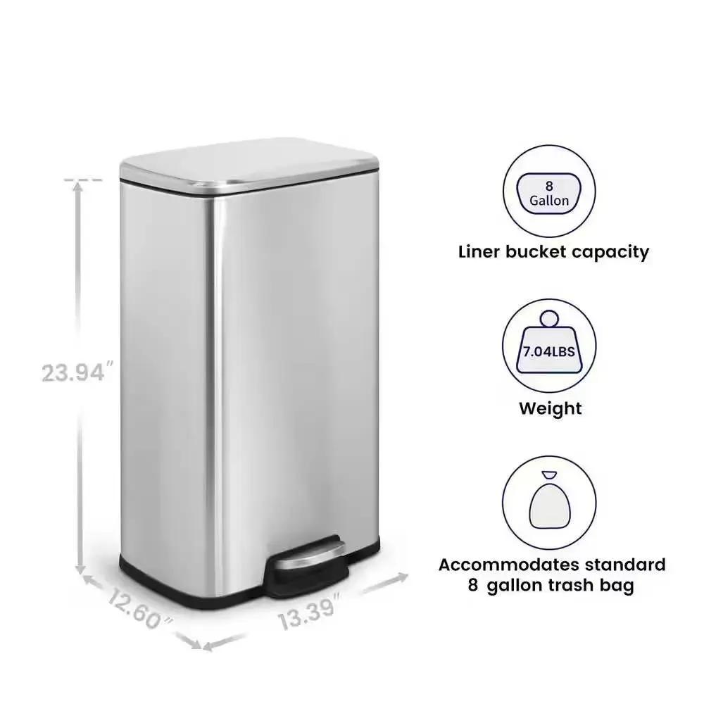 8-Gallon Stainless Steel Kitchen Trash Can with Step-on Lid - Tampa Home & Garden Store