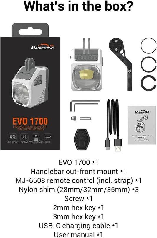 EVO 1700 Underneath Mounted Bike Light kit by MagicShine with handlebar mount and USB-C cable on Tampa Home & Garden Store