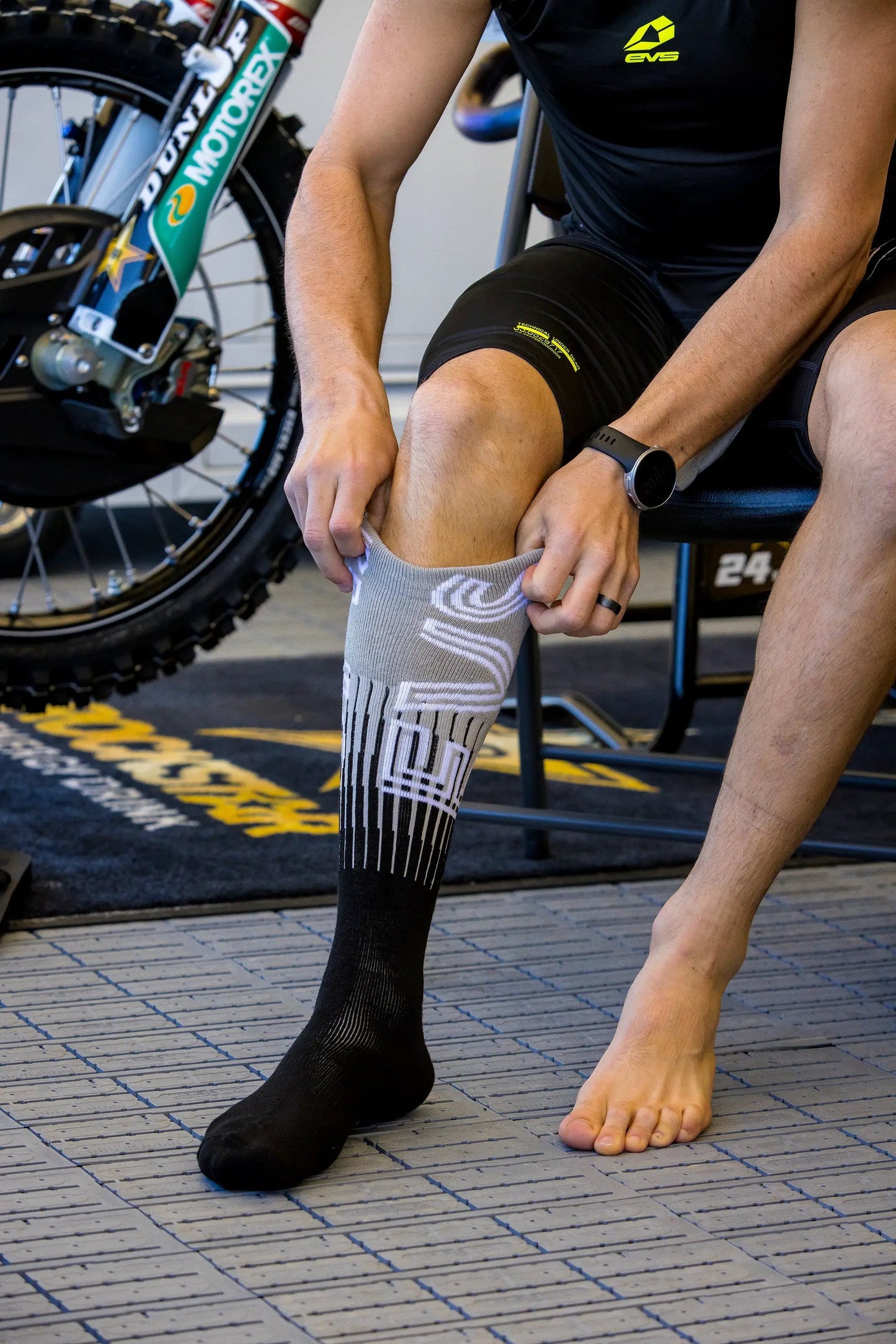Torino Moto Socks EVS Sports Black and Grey for Riders knee-high athletic socks on Tampa Home & Garden Store