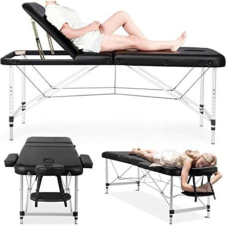 Mesa plegable portátil ajustable negra extra ancha para masajes y tatuajes