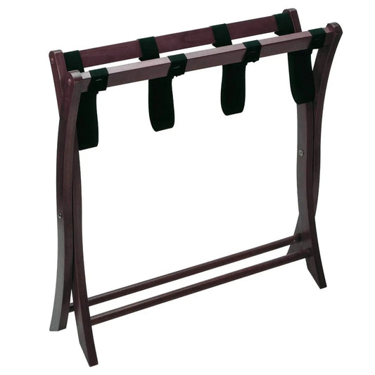 Solid Wood Folding Luggage Rack dark brown finish with black straps HomePacific on Tampa Home & Garden Store