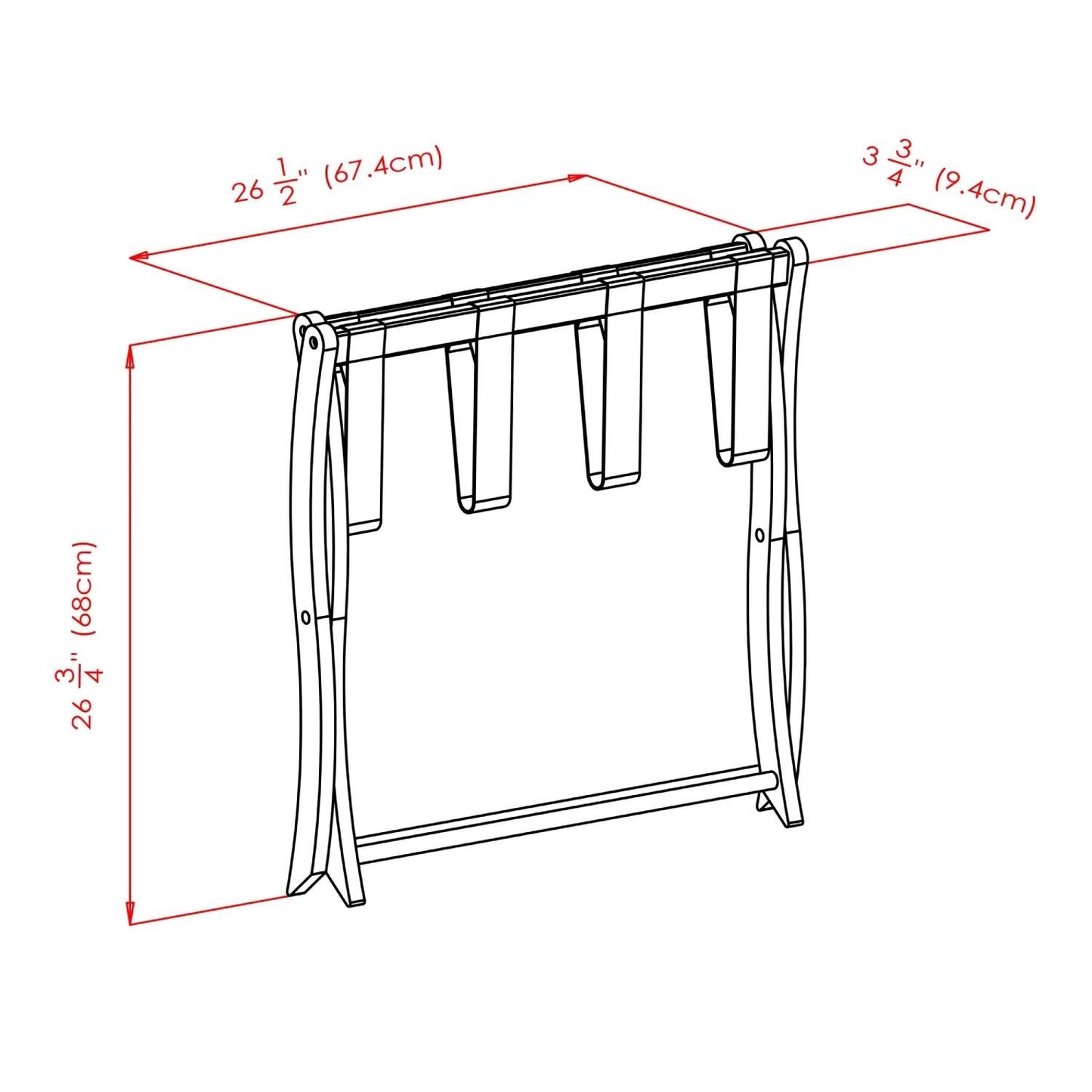 Soporte plegable de madera maciza para maletas, acabado en marrón oscuro con correas de nailon negras
