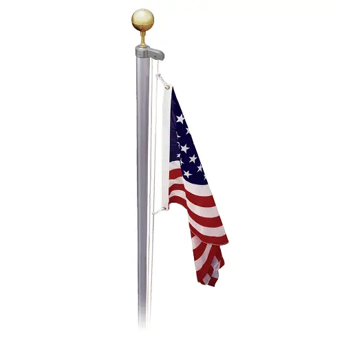 EZ Pole Sectional Flagpole with silver aluminum finish, gold ball finial, and US flag on Tampa Home & Garden Store