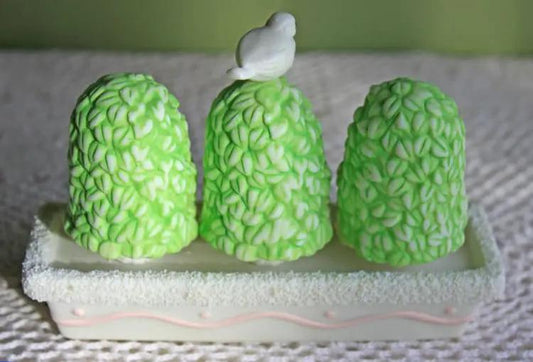 Department 56 Easter topiary birds trio with lime green textured cones and a white bird on Tampa Home & Garden Store