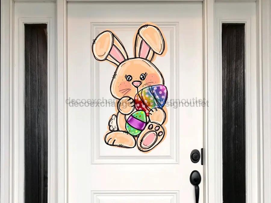 Easter Bunny and Egg Wood Door Hanger 22 inch, peach bunny with colorful eggs, DecoExchange on Tampa Home & Garden Store