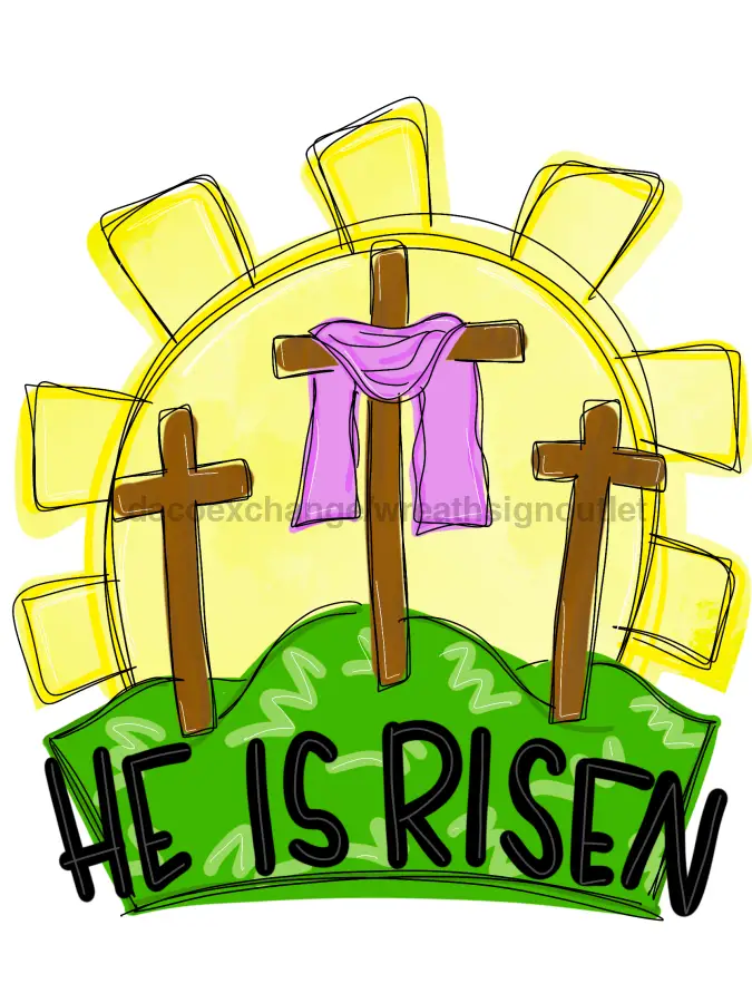 Easter cross wood sign door hanger with three crosses on green hill DecoExchange on Tampa Home & Garden Store