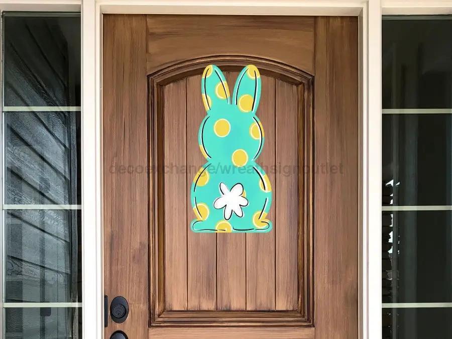 Easter rabbit door sign teal wood decor with yellow polka dots 22in DecoExchange on Tampa Home & Garden Store