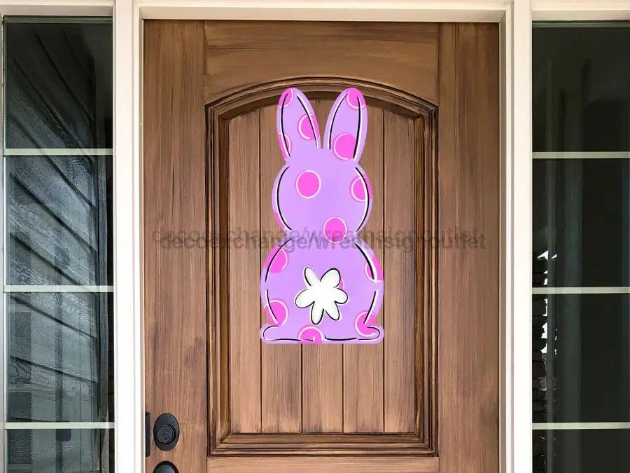 Birch wood Easter door hanger sign with a purple bunny and pink spots, 22-inch DecoExchange on Tampa Home & Garden Store