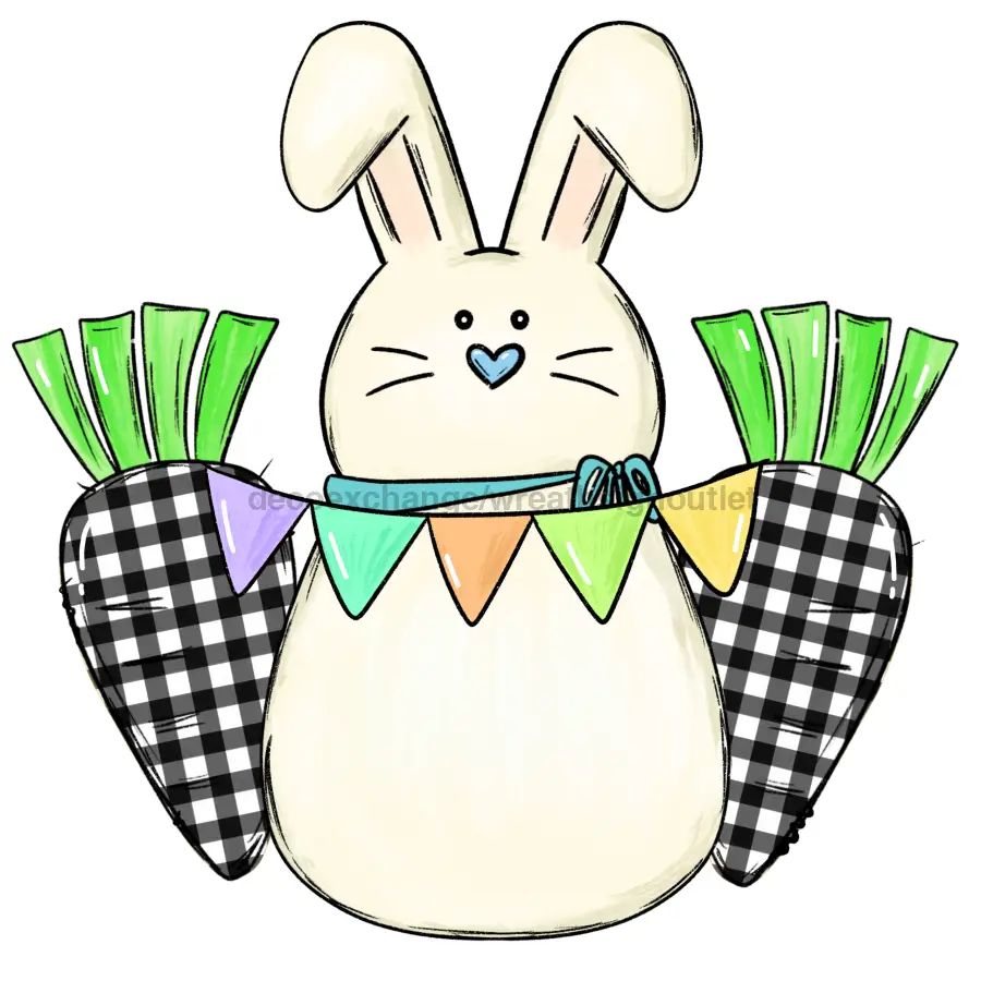 Easter Wood Door Hanger Sign with cream bunny and carrot garland, 22in on Tampa Home & Garden Store