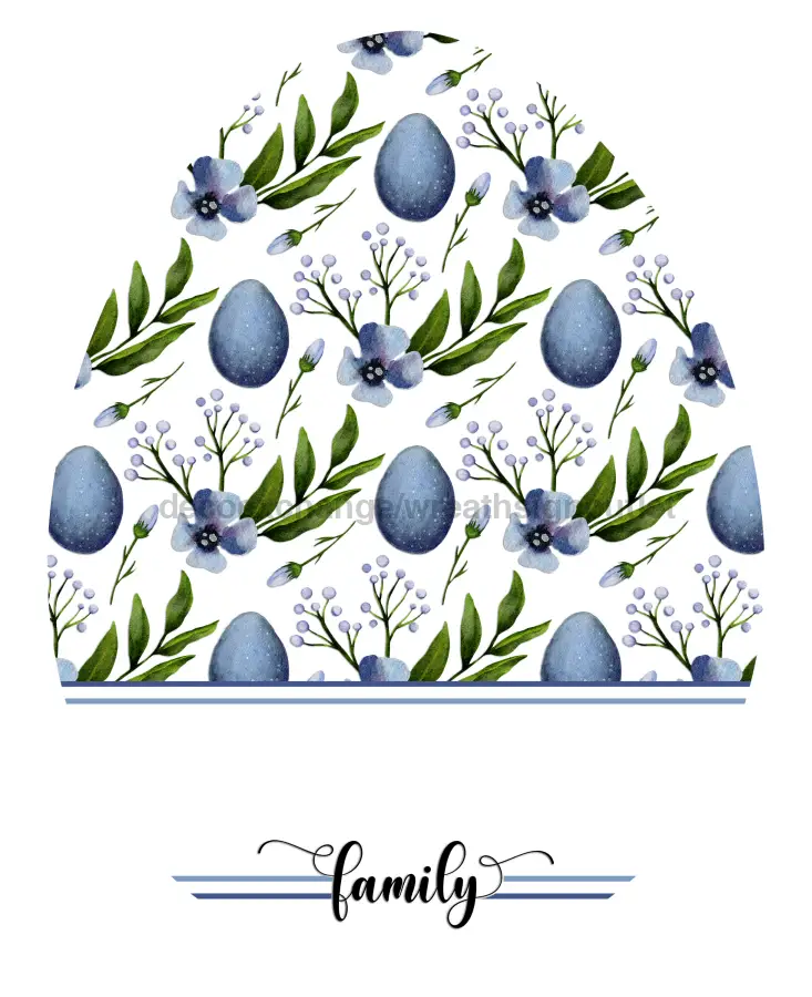 Wood Easter door hanger sign 22 inch diameter with blue eggs, purple flowers, and green leaves on Tampa Home & Garden Store