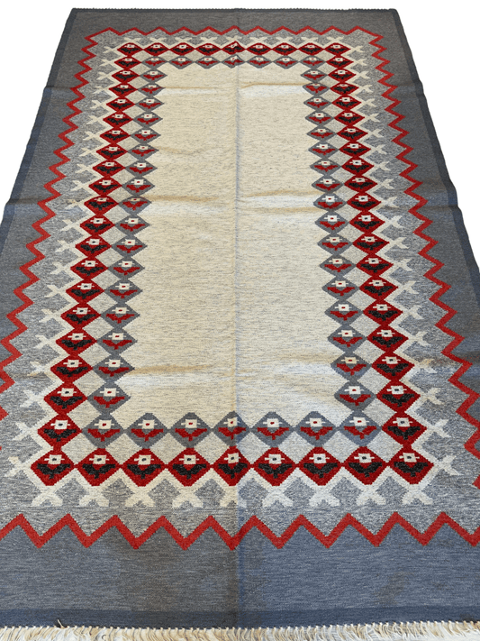 Eastern European Diamond Patterned Kilim Rug 6’4” x 9’1” - Tampa Home & Garden Store