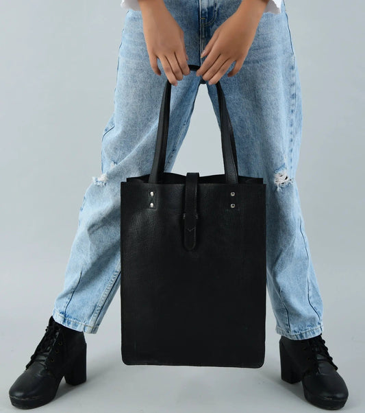 Ebony Elegance Leather Tote Bag black leather tote with rivet studs by Classy Leather Bags on Tampa Home & Garden Store