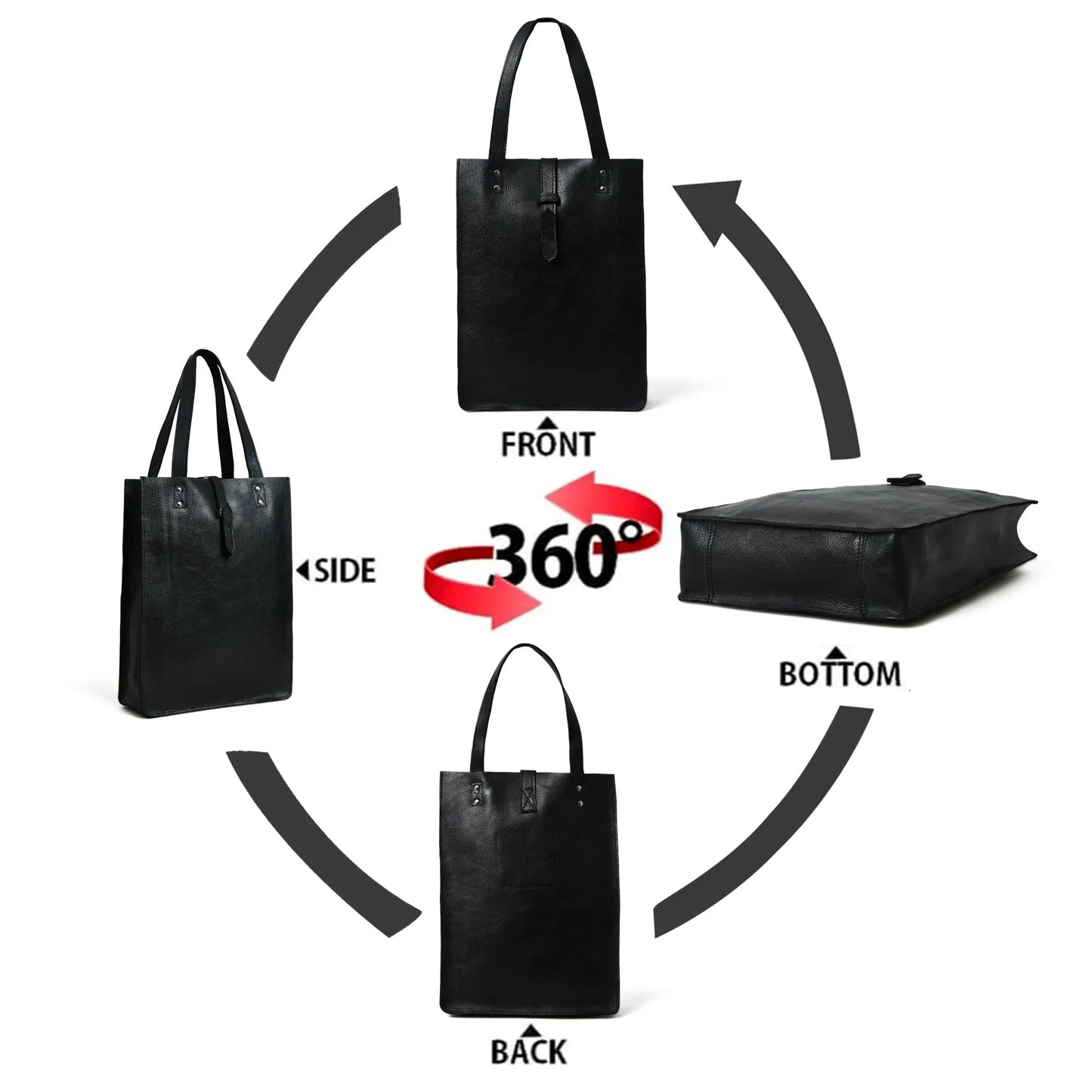 Ebony Elegance Leather Tote Bag for Women, black leather handbag by Classy Leather Bags on Tampa Home & Garden Store