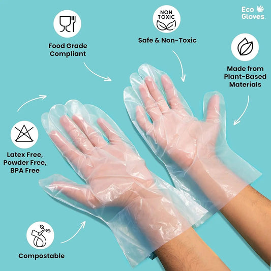Two Eco Gloves disposable gloves latex-free, compostable plant-based materials Elevate on Tampa Home & Garden Store