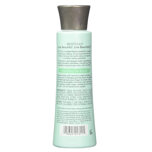 EcoTools Makeup Brush Shampoo bottle in mint with gray cap, plant-based cleaner for brushes on Tampa Home & Garden Store