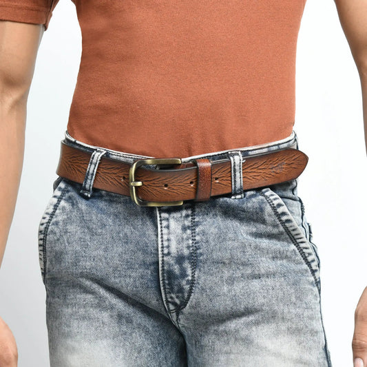 Eden Tan full grain buffalo leather belt for men with brass buckle, brown tan color on Tampa Home & Garden Store