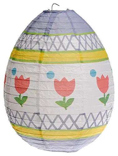 Egg paper lantern with pastel stripes and tulip print on Tampa Home & Garden Store