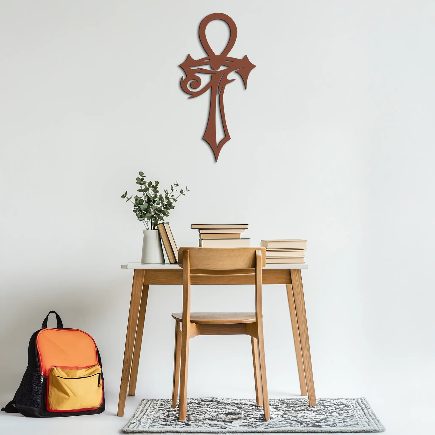 Egyptian Ankh and Eye of Horus metal wall art in rust-brown finish, modern wall decor on Tampa Home & Garden Store