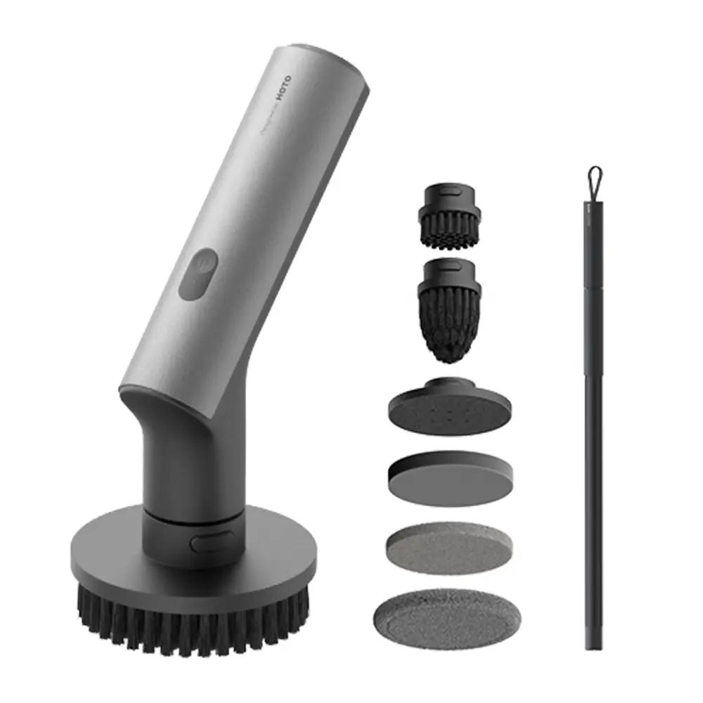 HOTO Spin Scrubber extendable handle gray cordless with brushes on Tampa Home & Garden Store