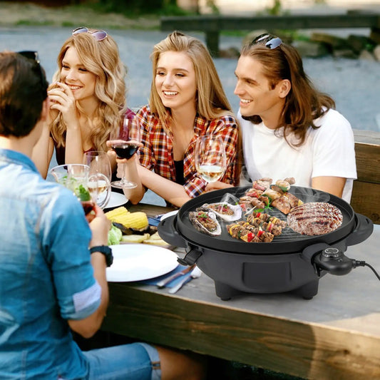 Electric BBQ Grill 1200W Indoor Outdoor Grill with 2-Zone Non-Stick Grilling Plate-Black - Tampa Home & Garden Store