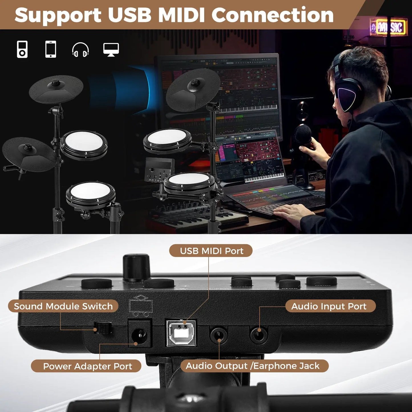 Electric foldable drum kit by DirectDeals with USB MIDI and 10 demos in studio setup on Tampa Home & Garden Store