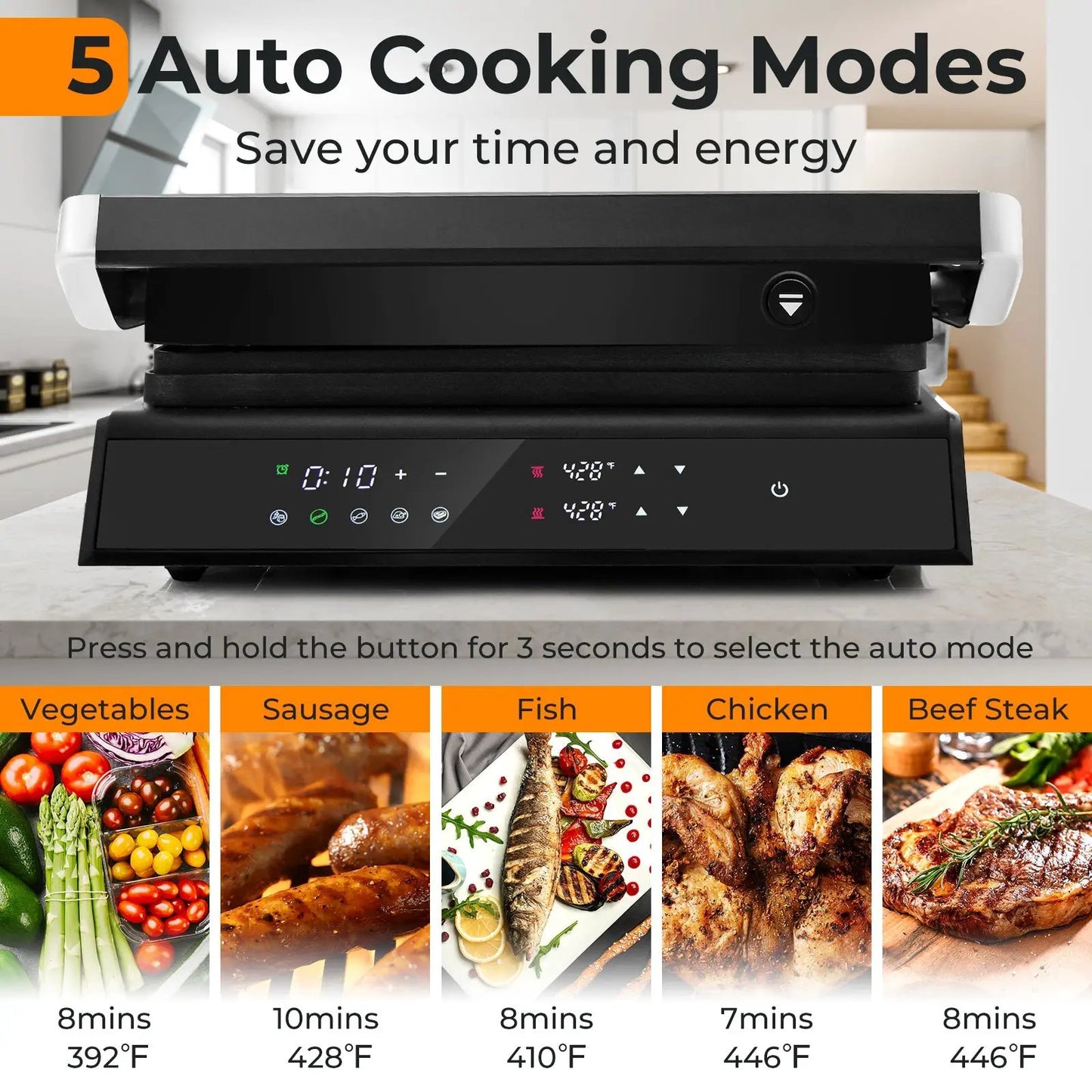 3 in 1 Indoor Panini Press Grill, black with LED display on Tampa Home & Garden Store