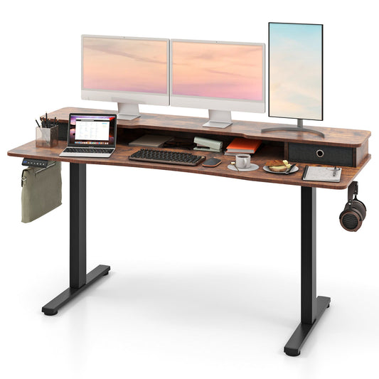 63 Inch x 24 Inch Electric Standing Desk with 2 Drawers-Rustic Brown - Tampa Home & Garden Store