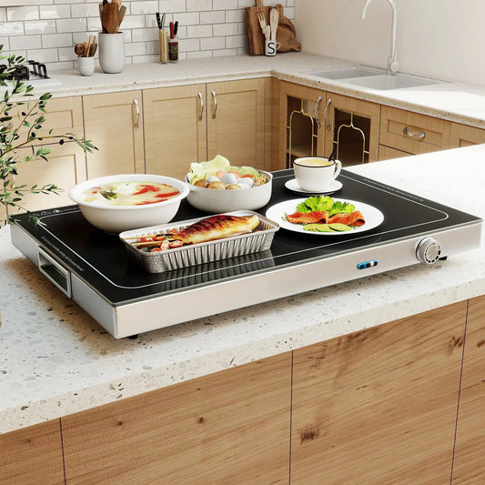 Electric warming tray black glass-top with adjustable temperature DirectDeals plate warmer on Tampa Home & Garden Store